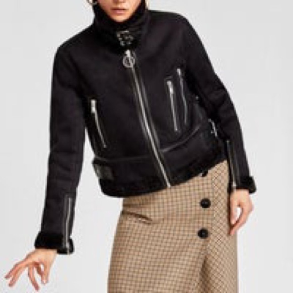 Zara Shearling Coat Jacket Small - image 3
